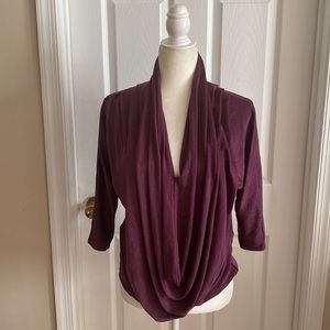 Alice & Olivia Purple Plunge Neckline Three-Quarter Sleeve Blouse